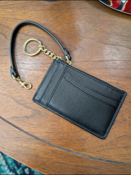NWOT Italian Pebbled Cow Leather Black Card Case Wristlet 3