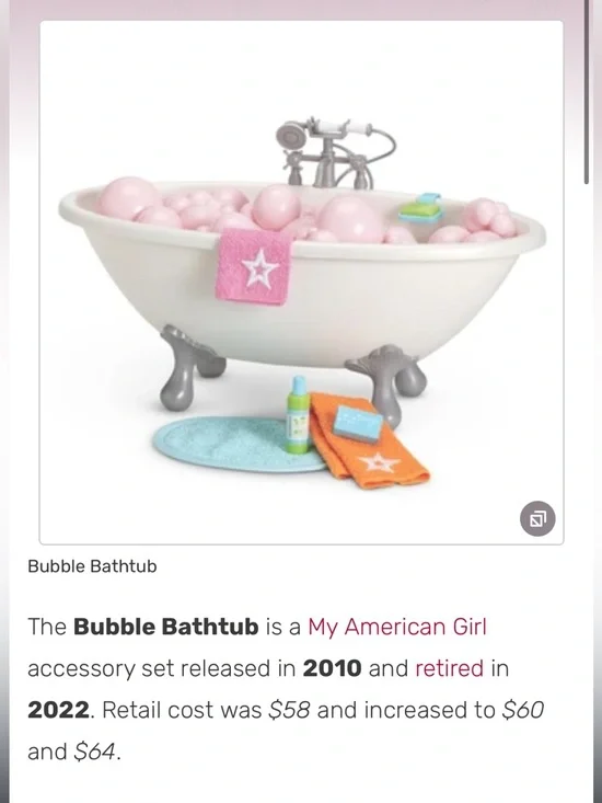 American Girl Pink Bubble Bathtub Set with Blue and Orange Accessories