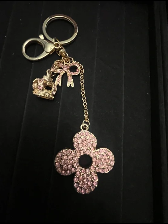 Pink Crystal Flower Keychain Charm