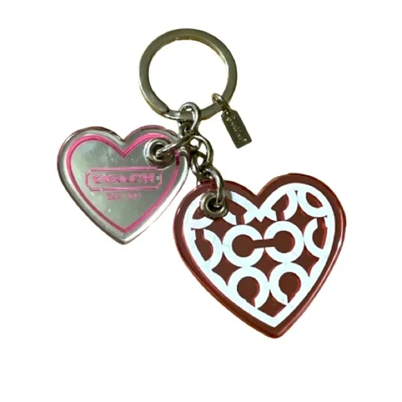 Coach Rare Poppy Heart Keychain, Pink and White, Silver-tone, NWOT
