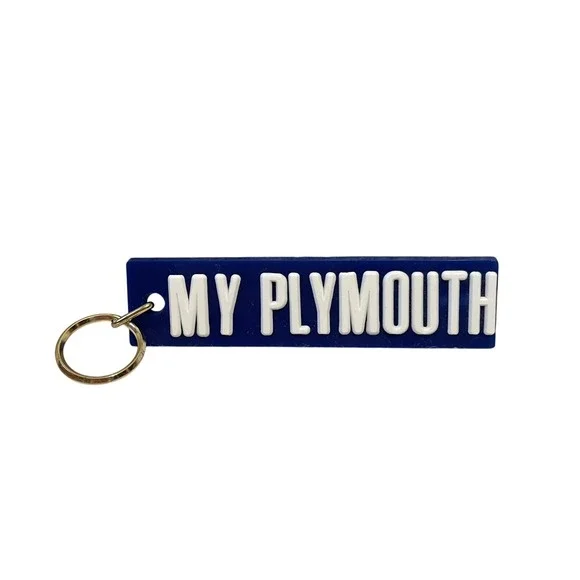 Vintage Blue My Plymouth Acrylic Metal Keychain  Keyring Collectors 70s 6