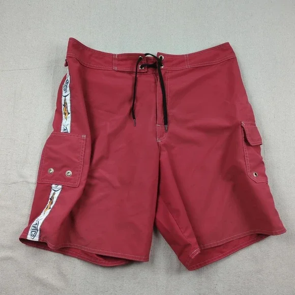 AFTCO Shorts Mens 34 Red Fishing Performance Outdoor Stretch Cargo