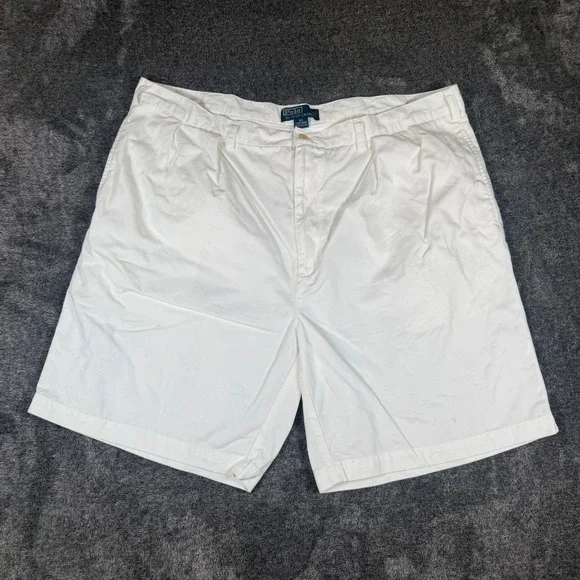 Polo Ralph Lauren Big Tyler Shorts Mens 44 White Pleated Cotton Chino Big & Tall