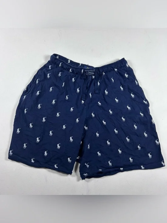 Polo Ralph Lauren Cotton Woven Sleep Shorts Navy Blue AOP Pony Print Men’s Small