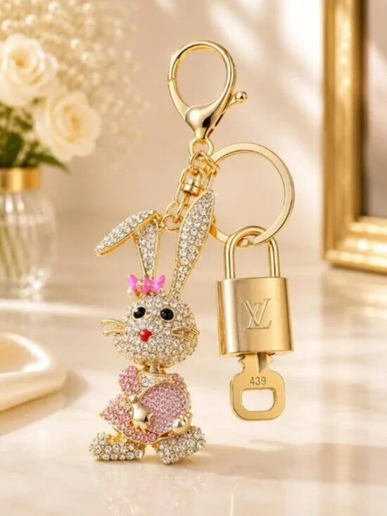 Authentic Louis Vuitton Gold Lock & Key 🔑 Bag Charm w/ Unbranded Bunny Charm