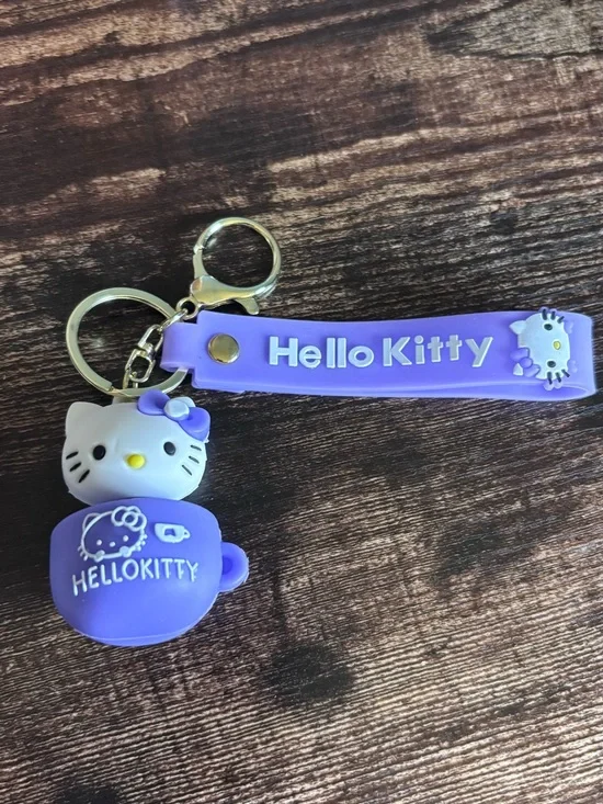 Hello Kitty Purple and White‎ TeaCup Charm Keychain with Logo Strap