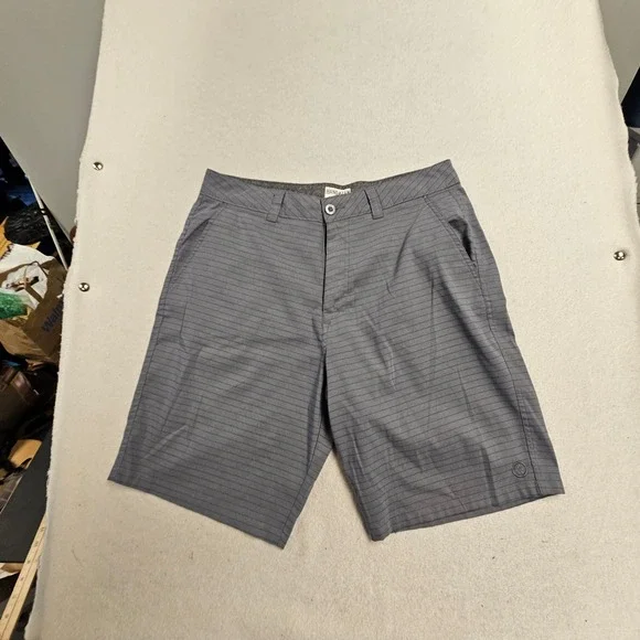 Hang Ten Mens Grey Striped Flat Front Casual Shorts Size 34 California Classic