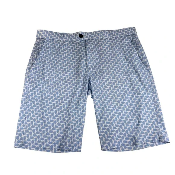 Greyson Wolf Print Golf Shorts Mens 36 Blue White Performance Stretch Golfcore