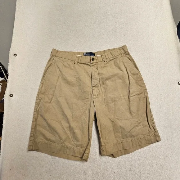 Polo Ralph Lauren Mens Khaki Tan Chino Shorts Size 34 Cotton Flat Front Classic