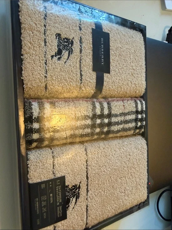 Burberry Beige and Black Plaid Hand Towel Trio
