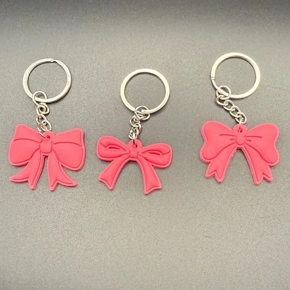 Hot Pink Bow Keychain Charms Set of 3 Cute‎ Kawaii Bag Accessories