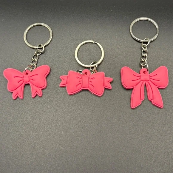 Set of 3 Pink Bow Keychains Charms Bag Purse Accessory‎ Cute Kawaii