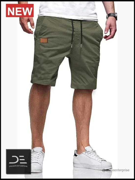 Mens Casual Cotton Drawstring Stretch Twill Chino Flat Front Shorts Golf