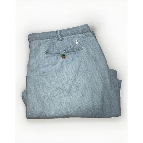 Polo Ralph Lauren Mens 38 Chambray Shorts Classic Fit Light‎ Blue Bermuda Pony