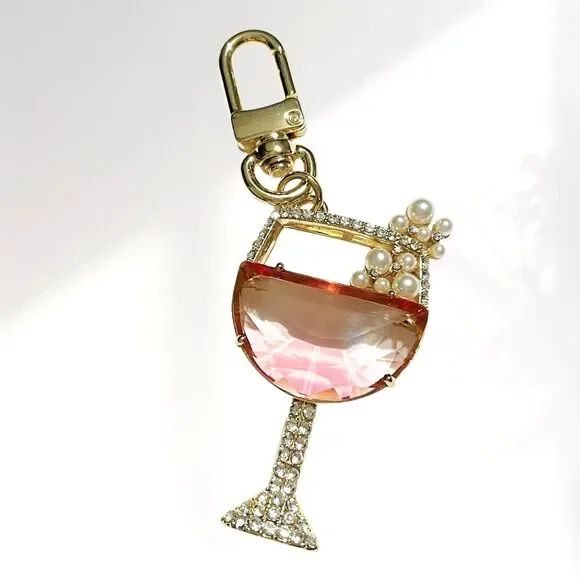 True to Form Wine Glass Purse Charm Clip On Rose All Day Pink Champagne Cocktail