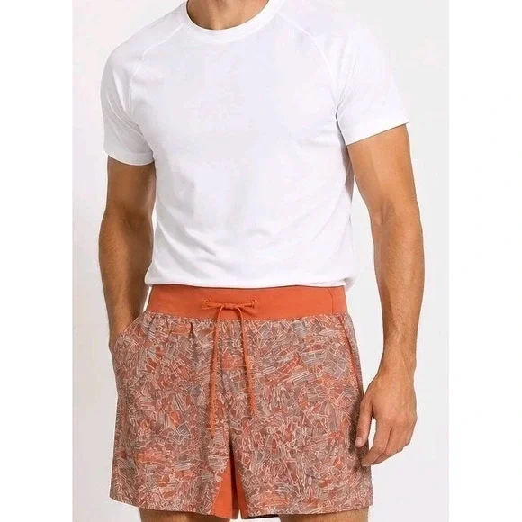 LULULEMON Pace Breaker Shorts Mens Large L Orange Gray Unlined Running Gym Adult