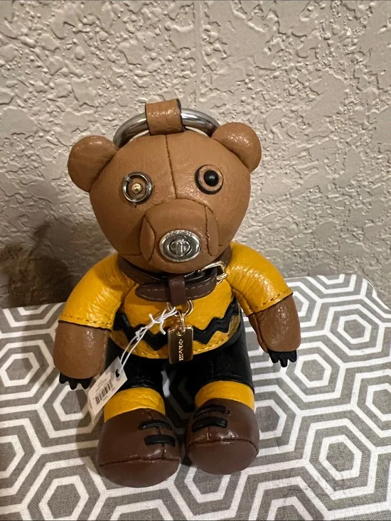 Coach Leather Bear Keychain/Bag Charm in Brown and Yellow