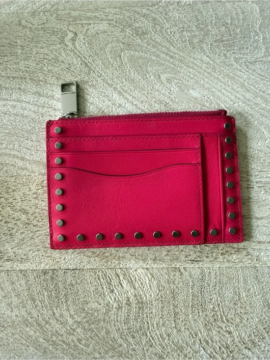 Rebecca Minkoff Hot Pink Studded Leather Card Holder Wallet