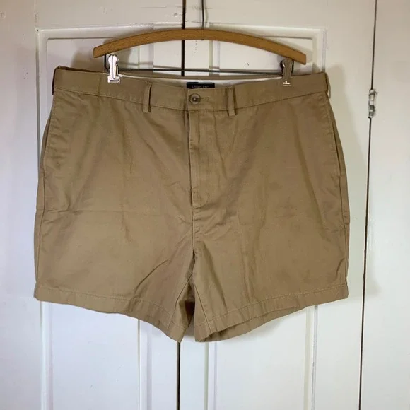 Lands End Mens 40 Traditional Fit Chino Shorts Khaki Tan 100% Cotton 300888