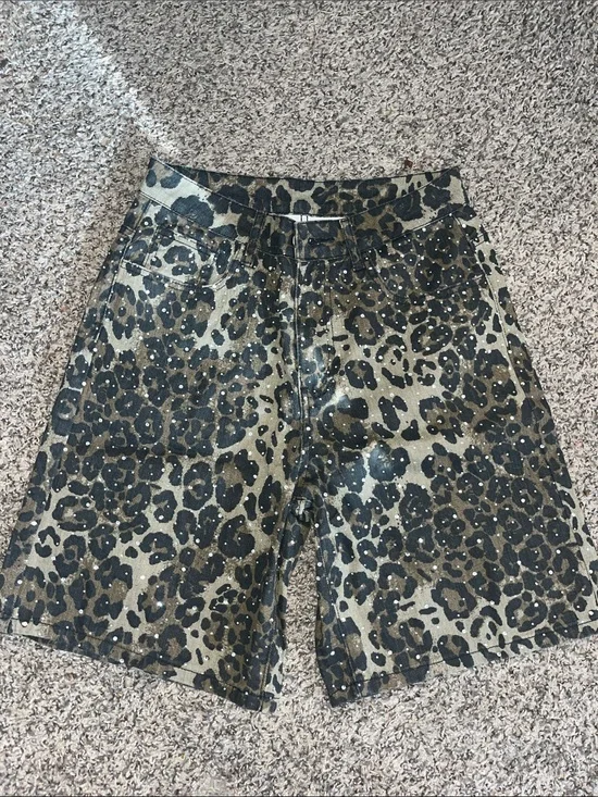 Leopard Print Shorts with Stud Accents