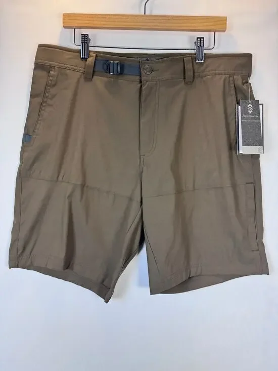 Free Country Men’s Nylon Stretch Trek Shorts 36 Knaki Belted Hiking Outdoor NWT