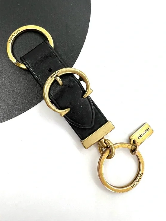 Vintage Coach Black Leather Valet Keychain Brass C Buckle Key Fob