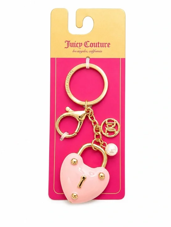 Juicy Couture Pink Heart Padlock Keychain Bag Charm Gold Accents