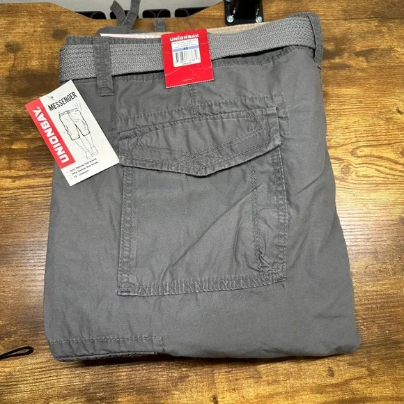 NEW Unionbay Messenger Cargo Shorts Mens 48 Grey Goose Double Stack Belted