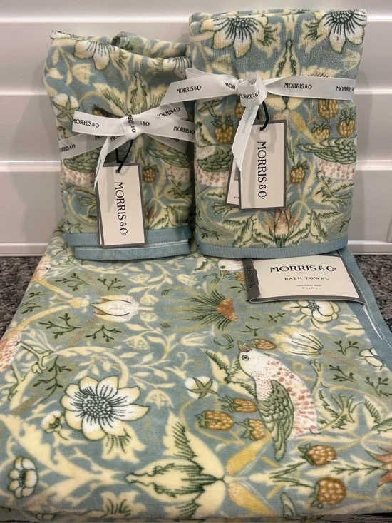 William Morris & Co Strawberry Thief 6 Piece Towel Set Blue~ Bath Hand Tip