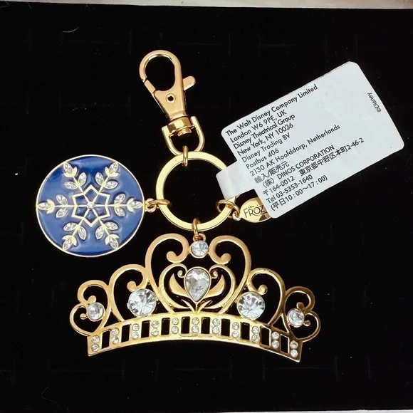 Disney Goldtone Blue Frozen Ice Queen Crown Bling Keychain