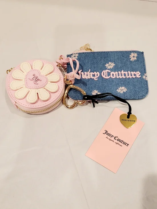 Juicy Couture Pink Daisy Coin Purse with Blue Denim Card Holder