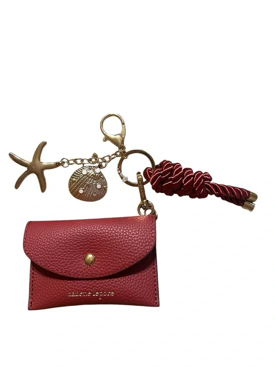 Nanette Lepore Red Pebbled Faux Leather Card Pouch with Keychain & Charms