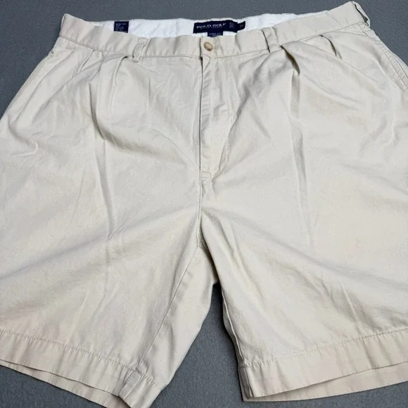 Polo Golf Ralph Lauren Mens 38 Classic Golf Short Beige Pleated Cotton Twill