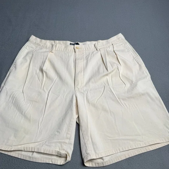 Vintage Polo Ralph Lauren Pleated Chino Shorts Mens 40 Cream Made in USA Crest