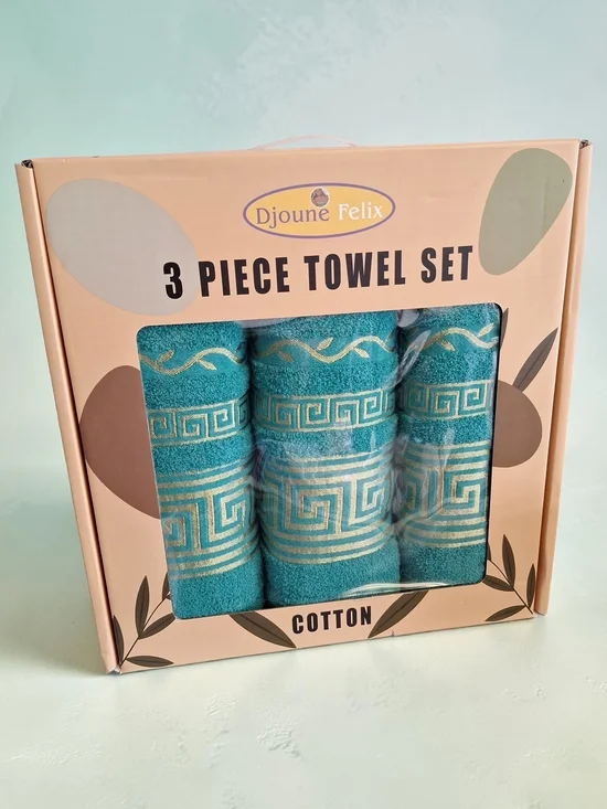 Teal Cotton 3-Piece Towel Set