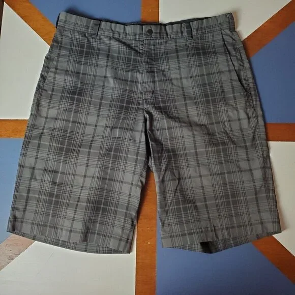 Nike Golf Shorts Mens 36 Black Gray Plaid Performance Dri Fit Stretch Athleisure