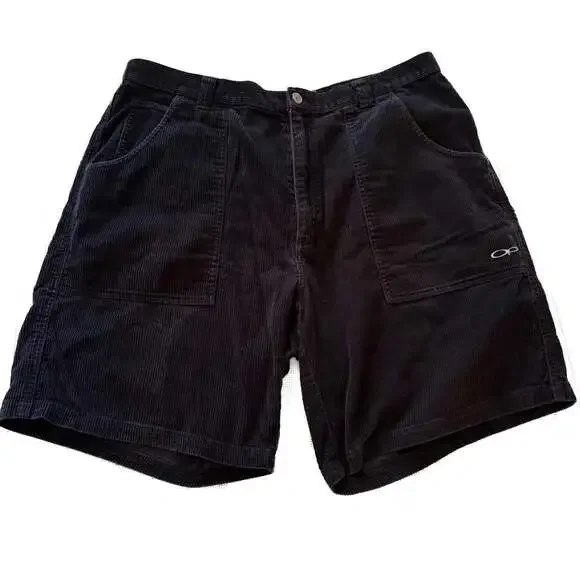 Vintage Ocean Pacific OP Sport Black Corduroy Baggy Surf Shorts Size 38