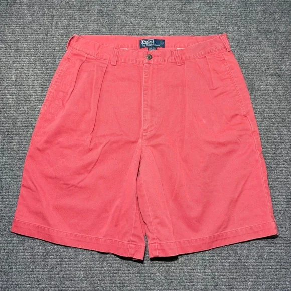 Polo Ralph Lauren‎ Tyler Short Mens 34 Pink Coral Pleated Classic Chino Cotton