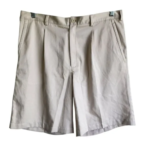 Nike Golf Shorts Mens Size 38 Tan Dri-Fit Performance Pleated Front Pockets