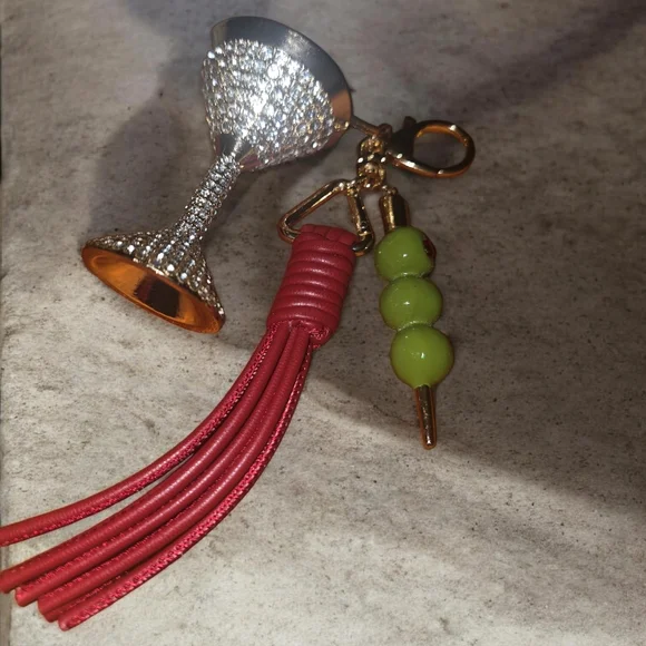 Piper Silver and Red Keychain with Green Beads