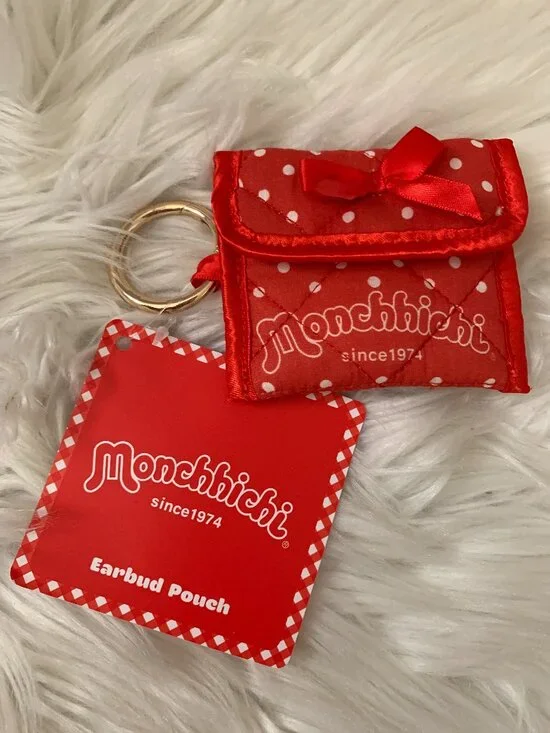 SONIX X Monchhichi Polka Dot Quilted Earbud Case Coin Keychain in Red/White