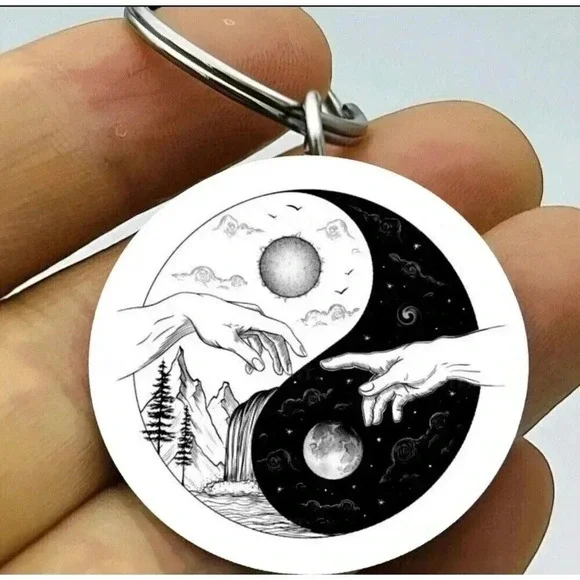 Moon Sun Yin Yang Art Hands Tough Hot Keychain