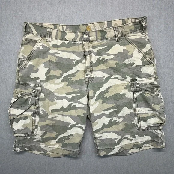 Carhartt Cargo Shorts Mens 40 Camo Grey White Relaxed Fit Cotton 100279