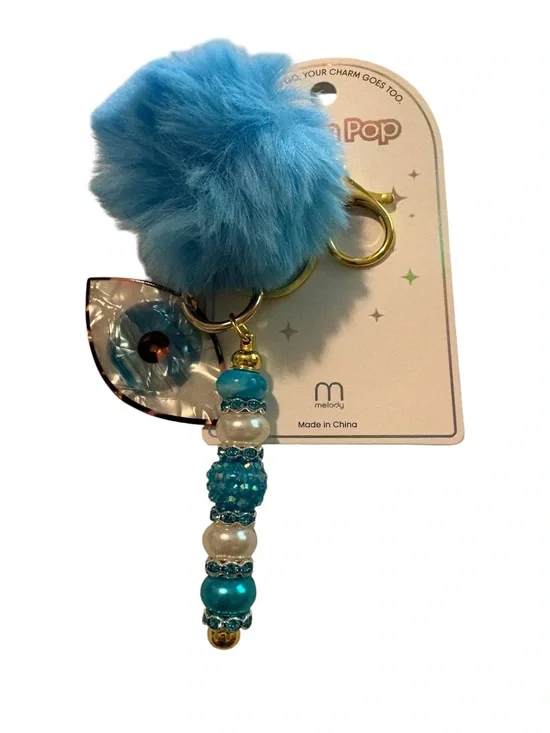 Evil Eye Bag Charm Keychain with Pom Pom and Beaded Accent, Pick 1