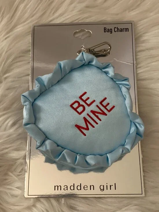 MADDEN GIRL Rosalie Satin Coversation Heart Coin Bag Charm in Baby Blue