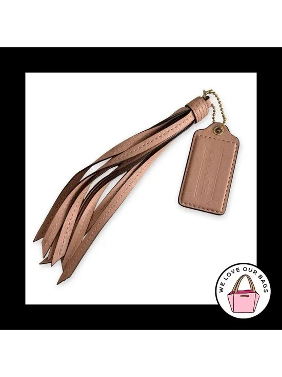 2 pc Lot COACH Pink Leather Tassel Strap & Hang Tag Bag Charm Keychain Fob Brass