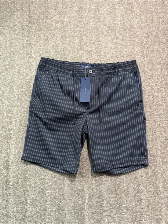 Zara Man‎ Mens Navy Blue Pinstripe Drawstring Shorts Size L Summer Casual NWT