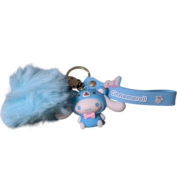Hello Kitty And Friends - Cinnamoroll - Blue Fluffy PomPom Keychain - Brand New