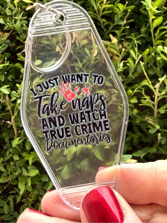 Vintage style motel key 3.5 inch keychain true crime-themed gift idea