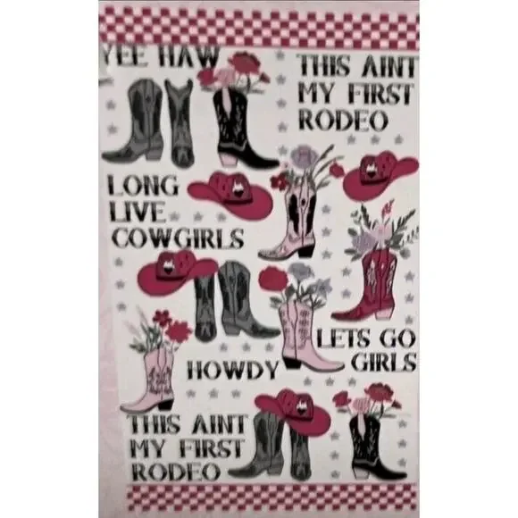 KASSAFINA RODEO COWGIRLS PINK & RED BOOTS & HATS Hand Towel NWT